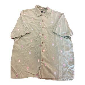 Tommy Bahama silk green shirt size XL pineapple & drinks Hawaiian cruise
